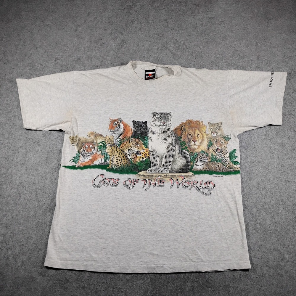 Vintage 90s Signal Sport Cats of the World Brookfield Zoo T-Shirt Gray XL USA